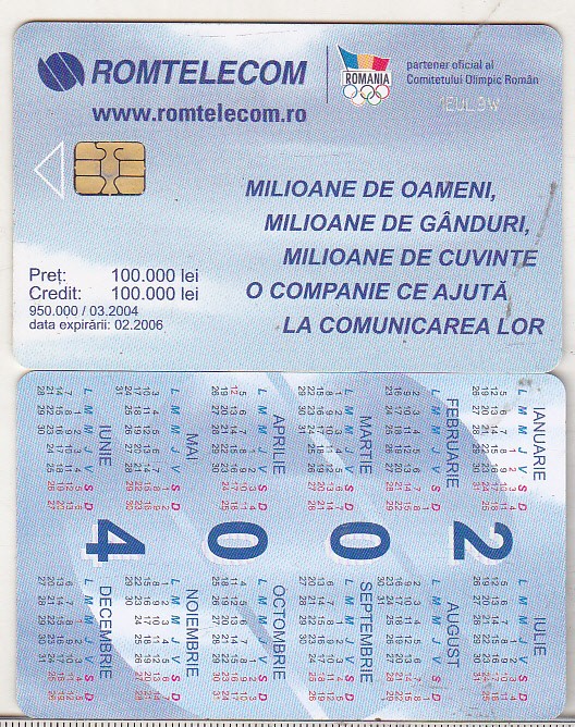 bnk card Cartela telefonica 2004 - Calendar - RO-ROM-0237A