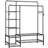 Suport haine SONGMICS cu 2 bare, 7 rafturi si carlige, 180 kg, negru