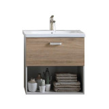 Cumpara ieftin Set mobilier si lavoar din ceramica sanitara Kolpasan, Evelin, 1 sertar, 65 cm, stejar gri / gray oak