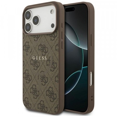 Husa MagSafe pentru Apple iPhone 17 Pro Max, Guess, 4G Ring Classic Logo, Maro foto