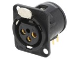 Conector XLR soclu mamă 3 pini unghi 90&deg; cu buton THT 6A