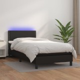 VidaXL Pat cu arcuri, saltea și LED, negru, 100x200cm, piele ecologică