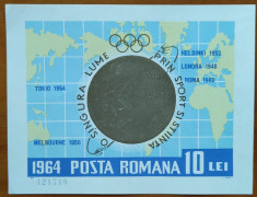 ROMANIA-1964 -LP 597-&amp;#039;&amp;#039;OLIMPIADA -TOKIO&amp;#039;&amp;#039;-Medalii-colita-MNH foto