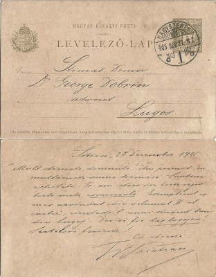 A3908N Teodor Păcățian, carte poștală olografă către George Dobrin, 1915, Sibiu foto