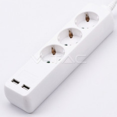 Adaptor 3 Prize 2 Porturi USB Alb V-Tac SKU-8774 foto