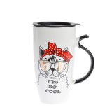 Cana ceramica cu capac si imprimeu pisica &ldquo;I&rsquo;m so cool&rdquo; 570 ml