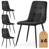Set 4 scaune dining tapitate Nero din catifea, sezut matlasat, picioare metalice, 46x44x87 cm, maxim 130 kg, negru