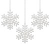 Set decoratiuni pentru brad tip fulg de nea, 3 bucati, 9.5 cm, cu snur, alb cu sclipici