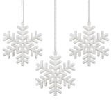Cumpara ieftin Set decoratiuni pentru brad tip fulg de nea, 3 bucati, 9.5 cm, cu snur, alb cu sclipici