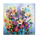 Tablou cu pansele pictat manual, Gingasie, 40x40cm ulei pe panza in relief, Valentin Pop