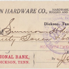 CHECK DICKSON HARDWARE CO. CITIZENS NATIONAL BANK 1916 XF WTMK