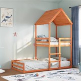 VidaXL Pat supraetajat cu acoperiș maro ceruit 90x190cm lemn masiv pin