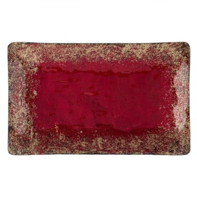 Platou Decorativ Crăciun, Dreptunghiular, Sticlă, Roșu cu Glitter Auriu, 41x25.5x3.5 cm foto
