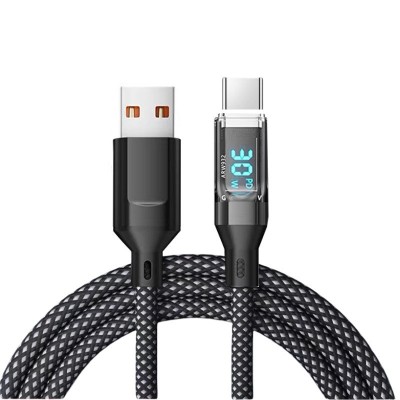 Cablu de date type c + usb, flippy, &amp;Atilde;ncarcare super rapida, 120 w, afi&amp;Egrave;aj digital led, 1 m, negru foto