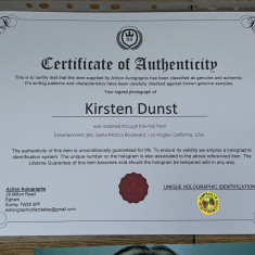 poza autograf original Kirsten Dunst (Spider Man) + Certificat de autenticitate