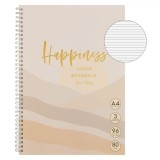 Caiet Dictando, Model Happiness, Culoare Roz Nude, Dimensiune A4, 3 Subiecte, 96 File, Copertă Moale, Spirală, Oem