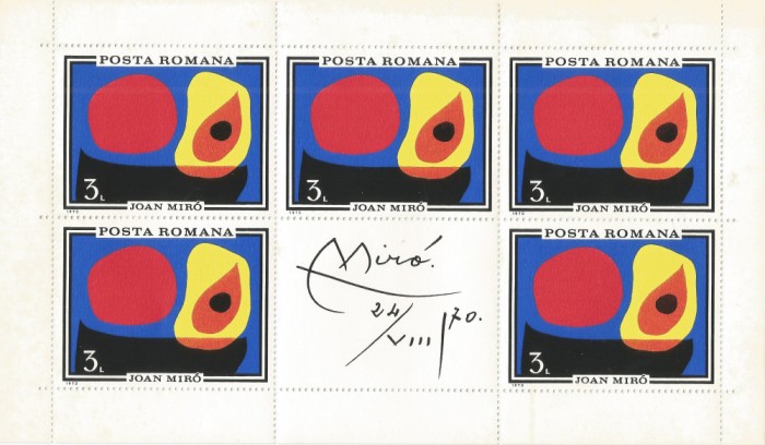 Romania, LP 744b/1970, Inundatia II (Joan Miro), coala mica de 5+1 vinieta, MNH