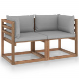 Canapea din paleti de gradina, 2 locuri, perne gri, lemn de pin GartenMobel Dekor, vidaXL