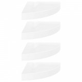 Rafturi colț perete, 4 buc., alb extralucios, 25x25x3,8 cm, MDF