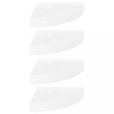 Rafturi de colt plutitoare, 4 buc., alb lucios, 25x25x3,8 cm, MDF foto