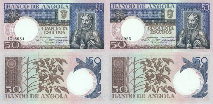 2&times; 1973 (10 VI), 50 Escudos (P-105a) - Angola - stare UNC