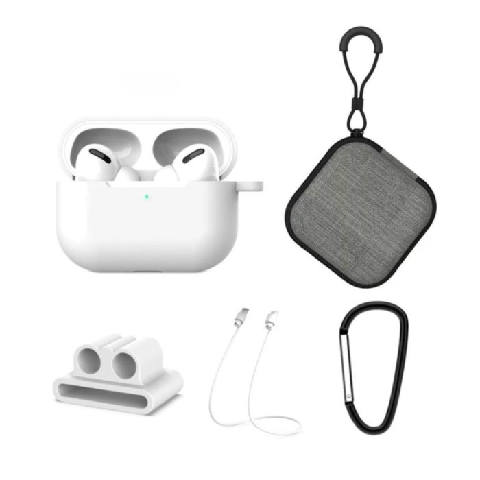 Set extins 5 in 1 pentru protectia castilor Apple Airpods Pro, culoarea alba