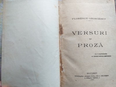 Versuri si Proza- Florence Georgescu, bibliofilie foto