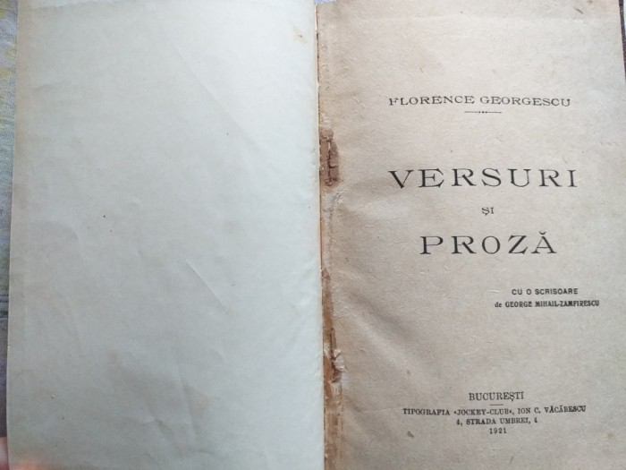 Versuri si Proza- Florence Georgescu, bibliofilie