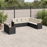 Set mobilier de grădină cu perne, 9 piese, negru, poliratan