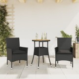VidaXL Set mobilier grădină perne 3 piese negru poliratan/lemn acacia