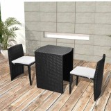 vidaXL Set mobilier bistro cu perne, 3 piese, negru, poliratan 42882