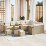Set de sofa vidaXL de 12 piese pentru grădină cu perne &icirc;n ratan poliester bej, Set de dining grădină vidaXL de 3 piese cu perne &icirc;n ratan poliester bej