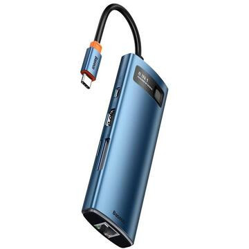 DOCKING Station Baseus Metal Gleam 6in1, conectare PC USB Type-C, albastru