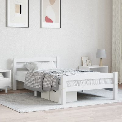 vidaXL Cadru de pat, alb, 90x200 cm, lemn de pin masiv foto