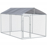 PawHut Țarc pentru C&acirc;ini din Metal Galvanizat cu Acoperiș Oxford, Dimensiuni 400x230x232 cm, Culoare Argintie, Siguranță și Confort | Aosom Rom&acirc;nia