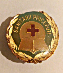 MEDICINA INSIGNA SANITARII PRICEPUTI BRONZ EMAIL RECE 18,10/20,10 MM foto