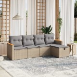 vidaXL Set canapele de grădină, 5 piese, cu perne, bej, poliratan