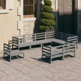 Set mobilier de gradina, 9 piese, gri, lemn masiv de pin GartenMobel Dekor, vidaXL