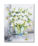 Tablou vaza cu azalee pictat manual, 50x40cm acril pe panza in relief efect 3D, Kenny Varniote