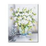 Tablou vaza cu azalee pictat manual, 50x40cm acril pe panza in relief efect 3D, Kenny Varniote