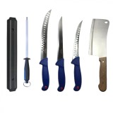 Cumpara ieftin Set profesional de macelarie, filetat, injunghiat, transat, dezosat, 3 cutite, masat pentru ascutit, satar, suport magnetic