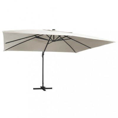 vidaXL Umbrelă &amp;icirc;n consolă cu LED, st&amp;acirc;lp din aluminiu nisipiu 400x300cm foto
