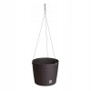 Ghiveci decorativ suspendat Prosperplast Rato Round maro, 25.6cm, aspect ratan, cu lant metalic, interior/exterior