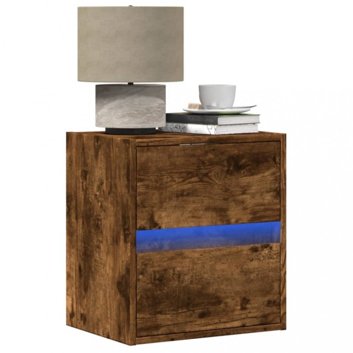 vidaXL Comodă TV de perete cu lumini LED, stejar fumuriu, 41x31x45 cm