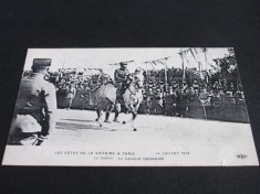 Carte Poștală Istorică 1919 &amp;ndash; Sărbătoarea Victoriei Paris, Generalul Gouraud Călare, 14 Iulie, Neexpediată, Colecție Rară! foto