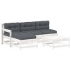 Set mobilier de gradina cu perne, 5 piese, alb, lemn masiv