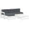 Set mobilier de gradina cu perne, 5 piese, alb, lemn masiv