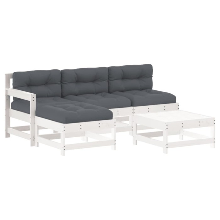 Set mobilier de gradina cu perne, 5 piese, alb, lemn masiv
