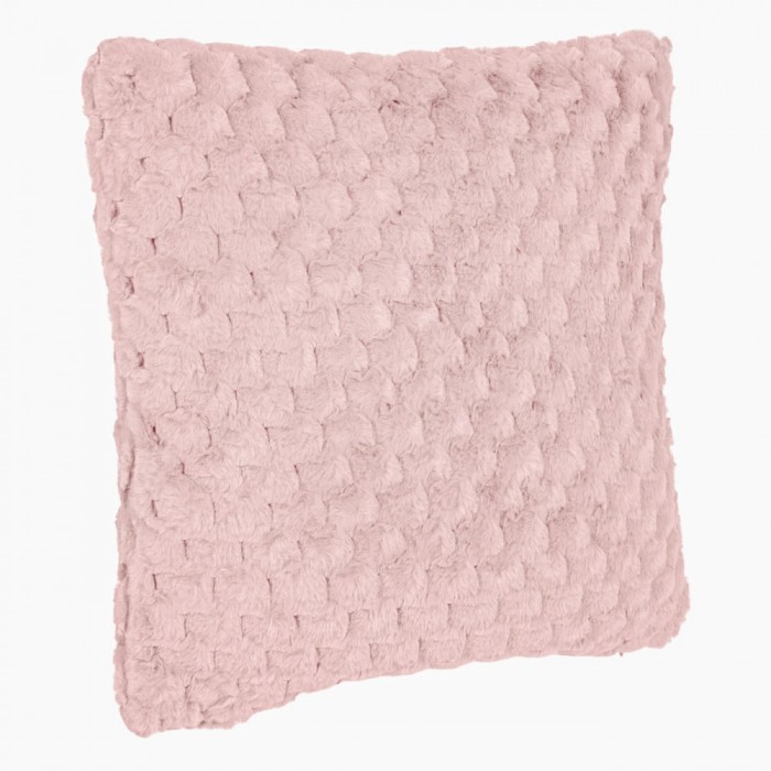 Pernă Decorativă, Model Reliefat, Roz, 60x60cm, &Icirc;nveliș Imitatie de Blană, Fermoar, 2 Fețe