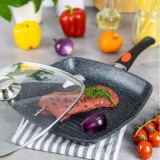 Tigaie cu capac, tip grill, aluminiu, negru, 24 x 24 x 4,5 cm Kinghoff